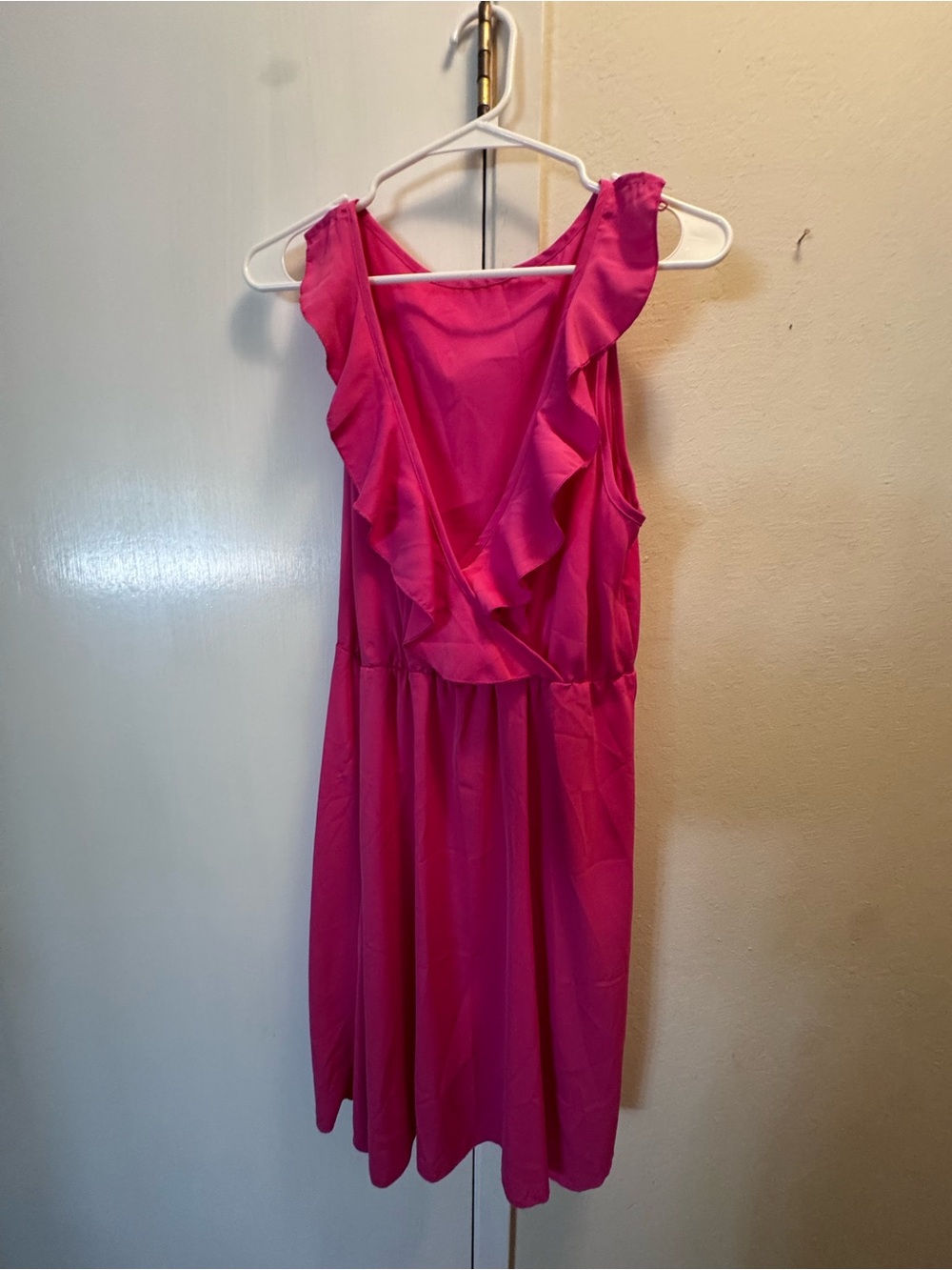 SHEIN Hot Pink Ruffle V-Neck Sleeveless Mini Dress